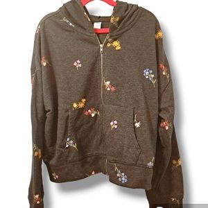 Girl's old navy grey hoodie zip up sweatshirt with colorful floral design